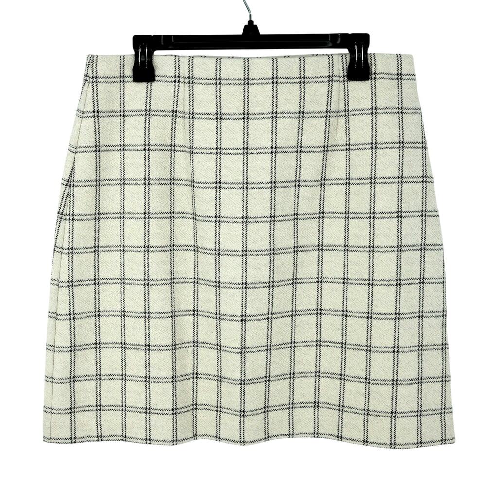 J Jill Skirt Womens Medium Cream Black Plaid Stretch Knit Pencil Straight New